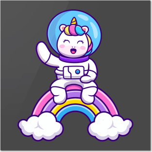 Cute Astronaut Unicorn Sitting On Rainbow Cartoon Posters and Art
